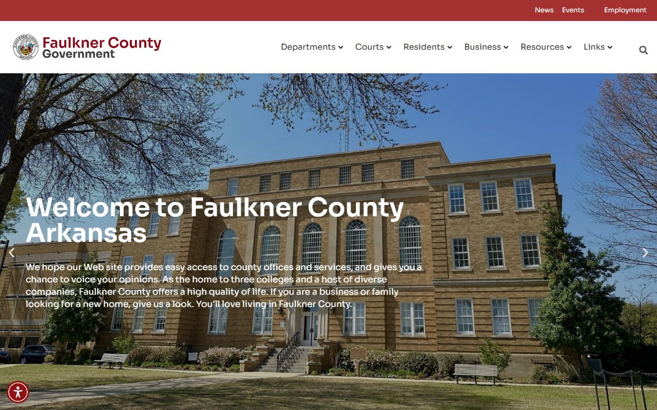 Faulkner County Arkansas official website screenshot showing county services