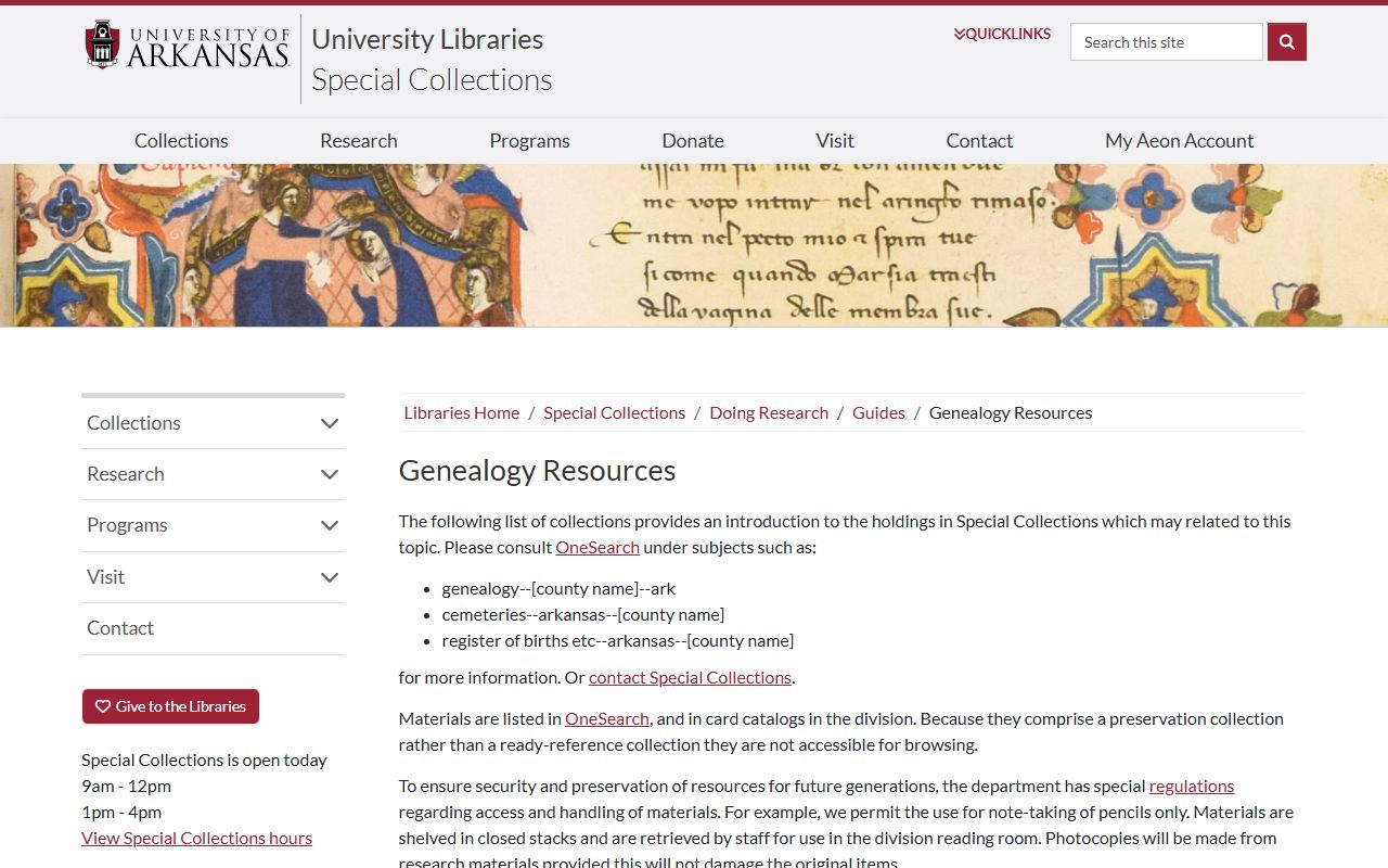 University of Arkansas Libraries genealogy research guide for Arkansas marriage records